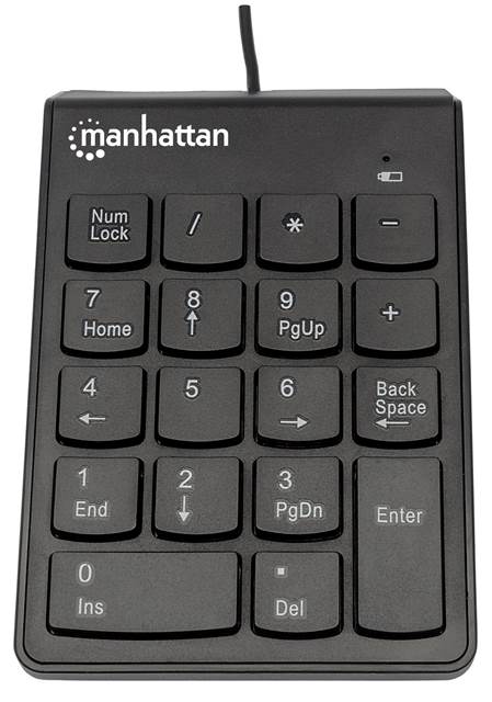 Manhattan USB Numeric Wired Keypad, black, 18 keys